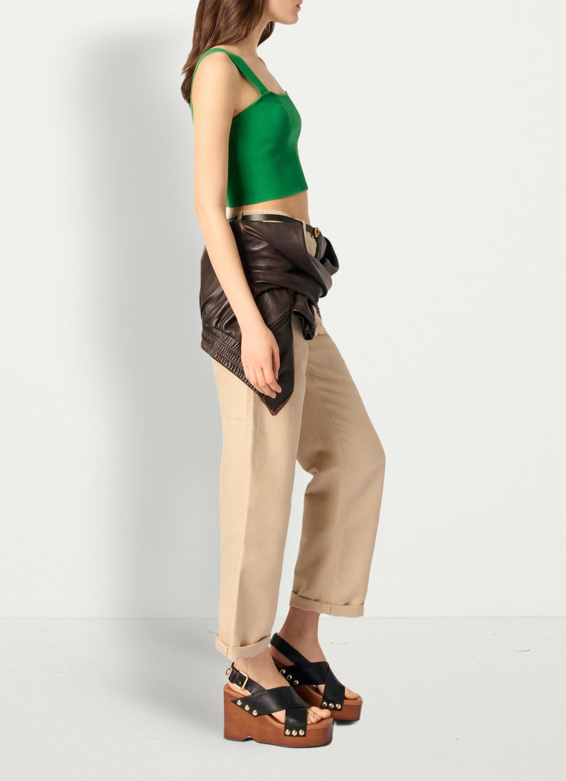 Maje Fijngebreide crop top met stretch - detail 5 groen