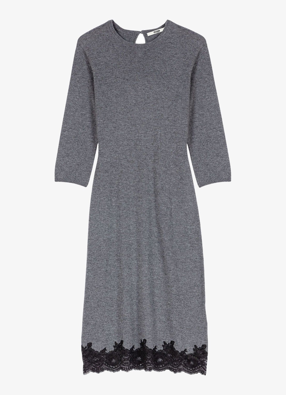 Maje Fijngebreide midi jurk van wol met kant - voorkant 2 grey/black