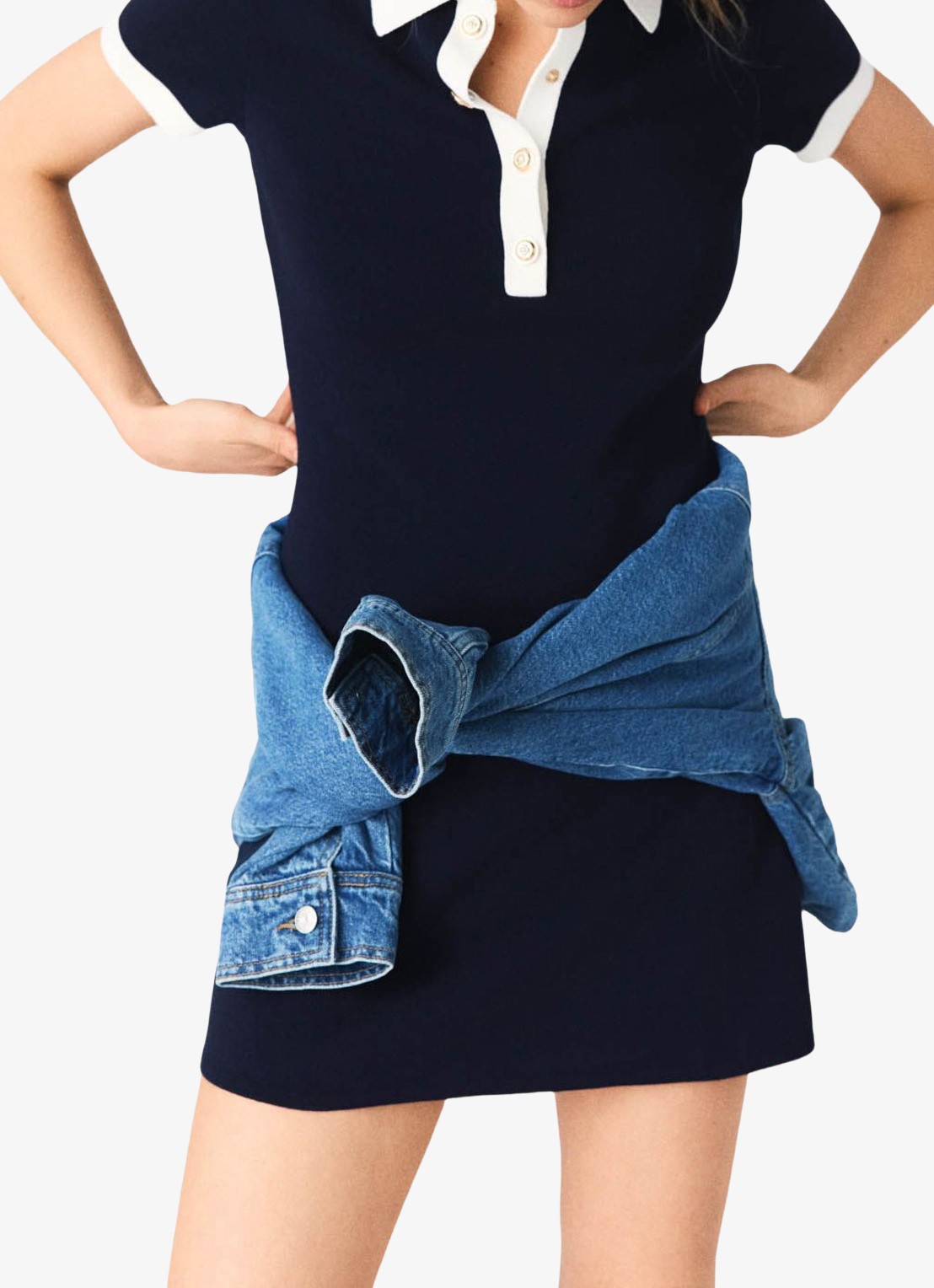Maje Fijngebreide mini tuniekjurk met polokraag - detail 3 donkerblauw