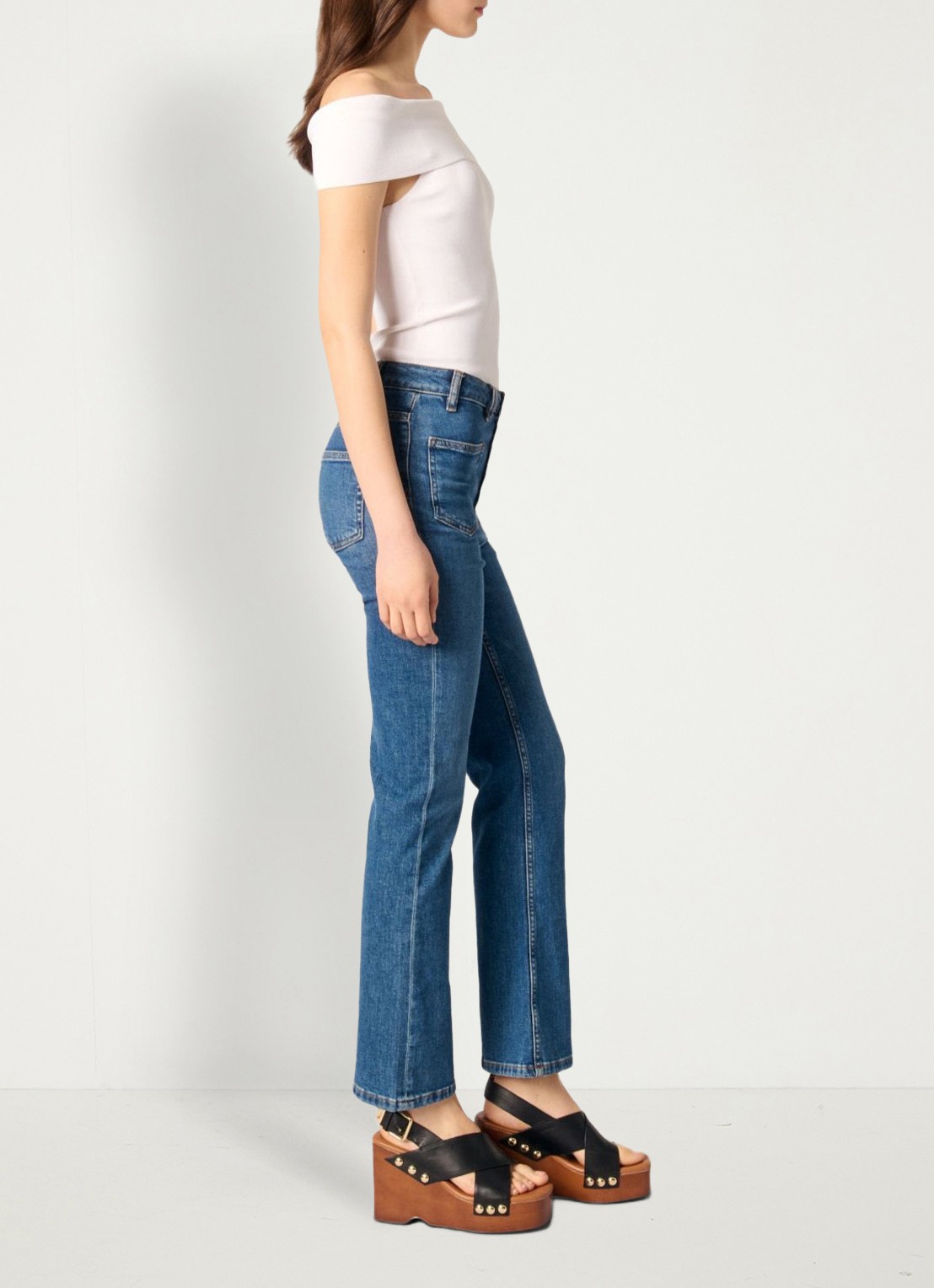 Maje Fijngebreide off shoulder top - detail 2 wit