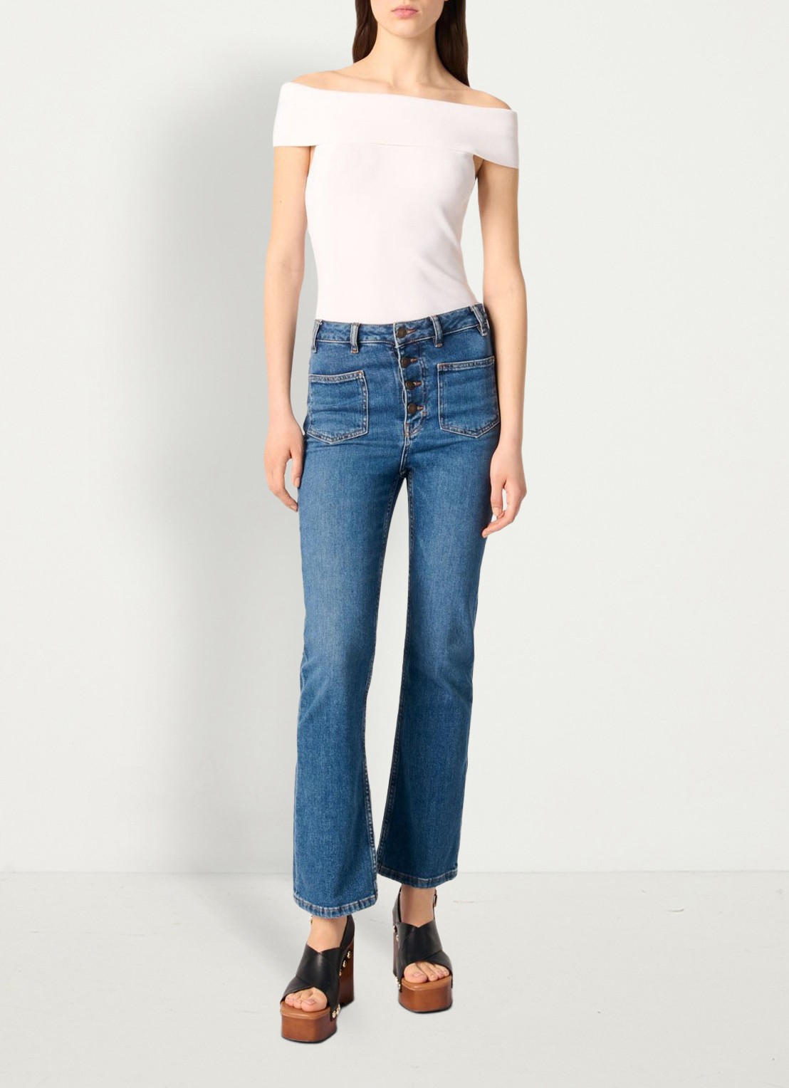 Maje Fijngebreide off shoulder top - voorkant 7 wit