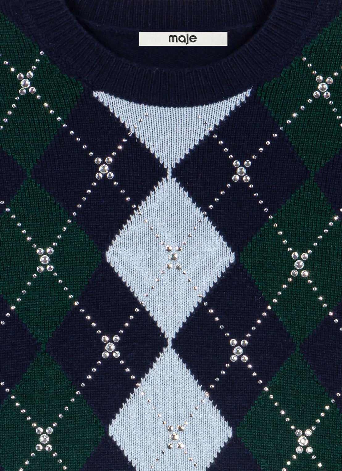 Maje Fijngebreide trui met ruitdessin - detail navy/green