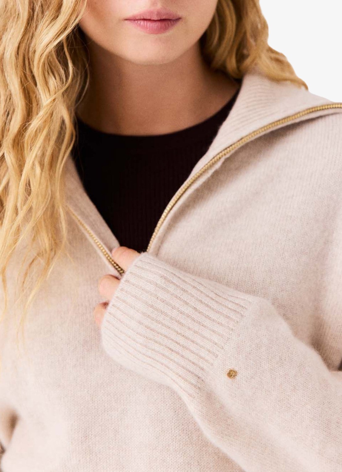 Maje Fijngebreide trui van kasjmier met halve rits - detail 5 beige