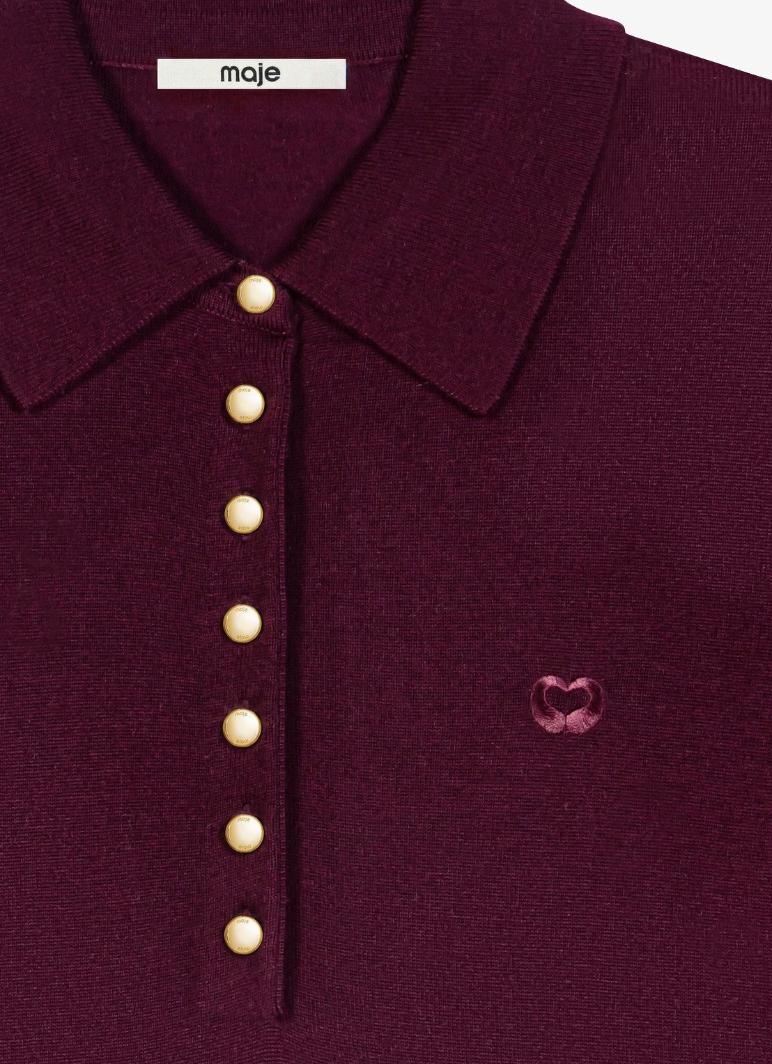 Maje Fijngebreide trui van wol met kraag - detail aubergine