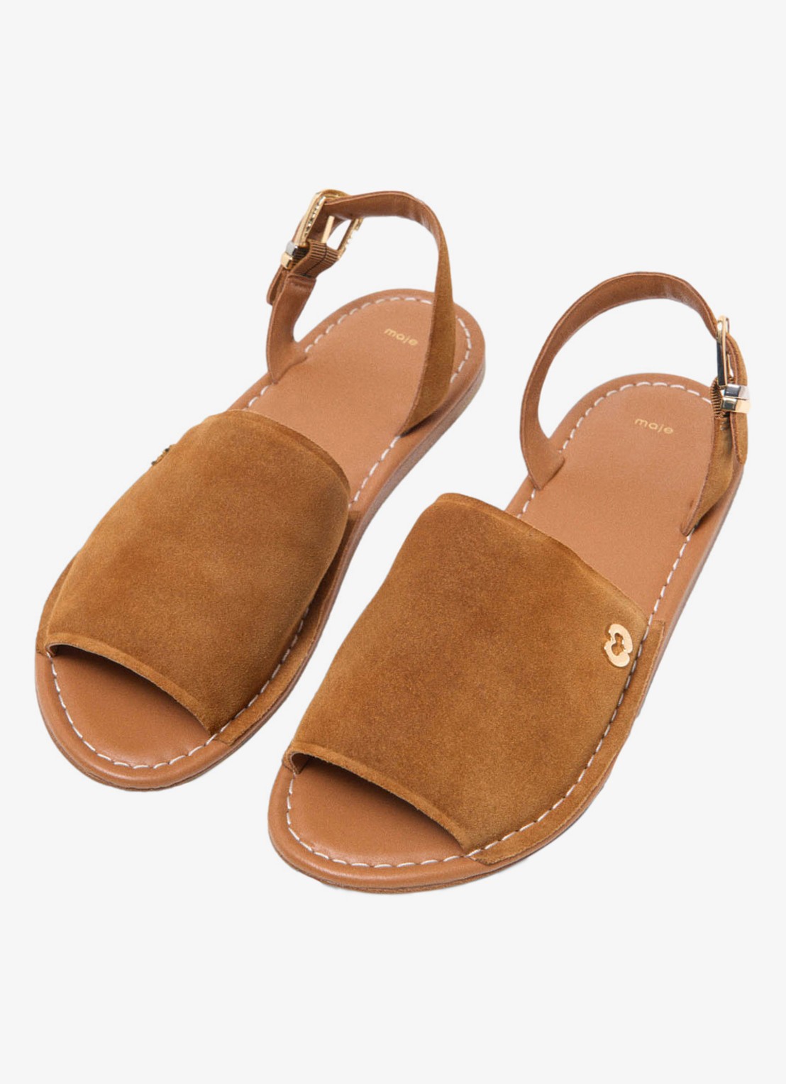 Maje Filakia sandaal van leer met logo - detail 4 camel