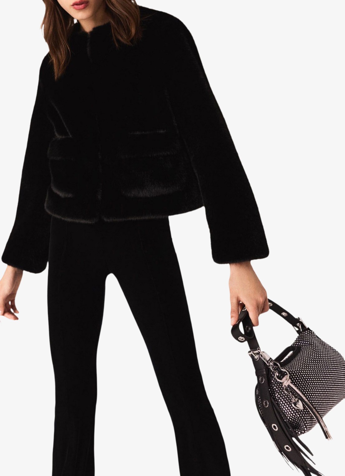 Maje Flared fit broek van fluweel  - detail 4 zwart