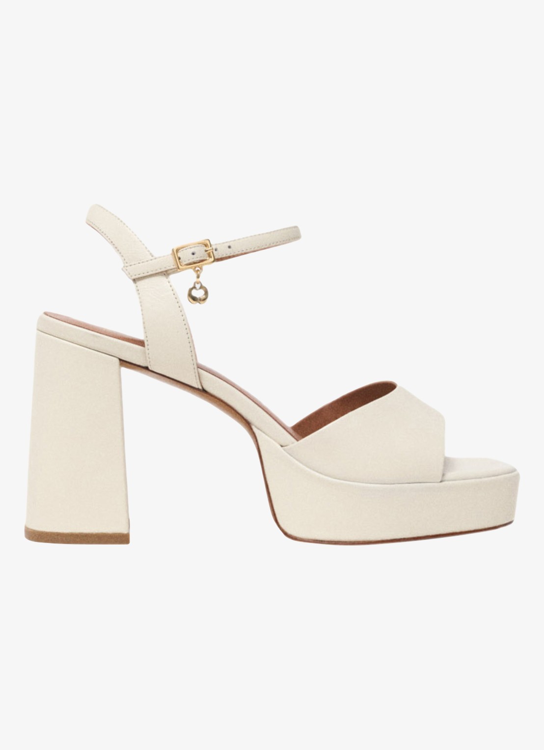 Maje Fralow sandalette van leer met plateauzool - voorkant beige