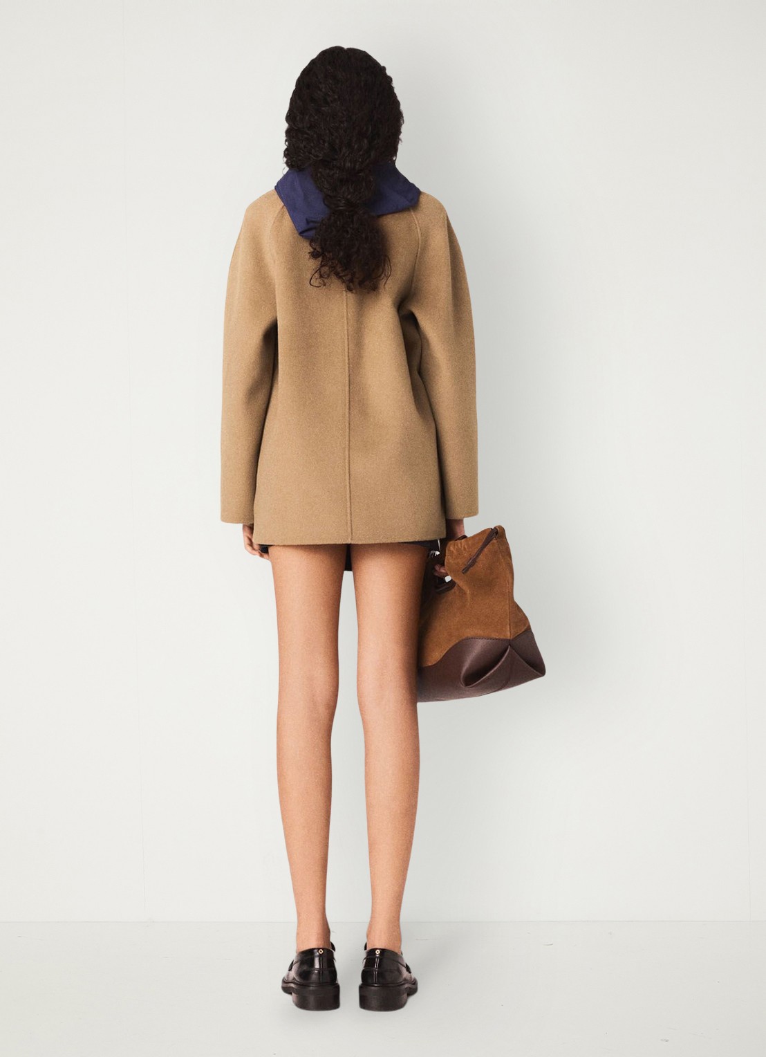 Maje Gandrie wollen jas met afneembare capuchon - achterkant beige