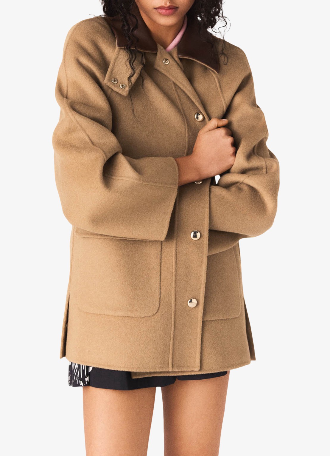 Maje Gandrie wollen jas met afneembare capuchon - detail 4 beige