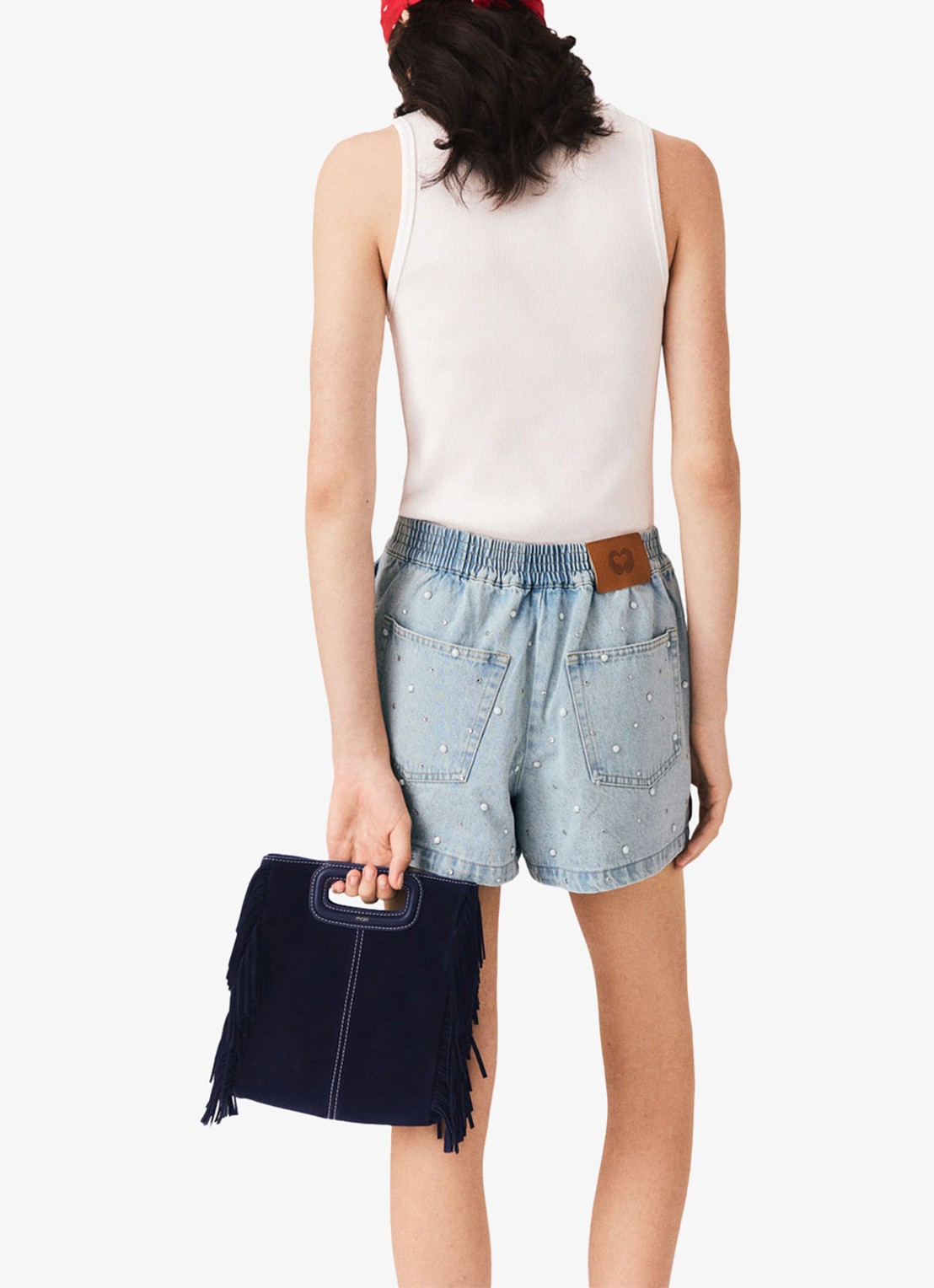 Maje Gebloemde denim shorts - achterkant lichtblauw