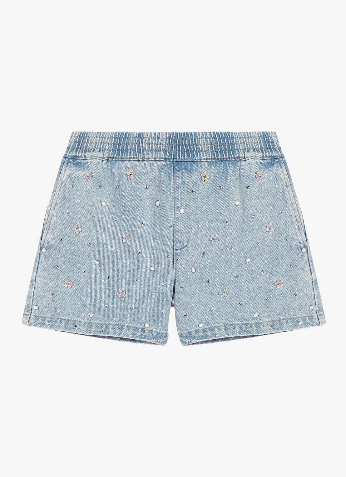 Maje Gebloemde denim shorts - voorkant 2 lichtblauw
