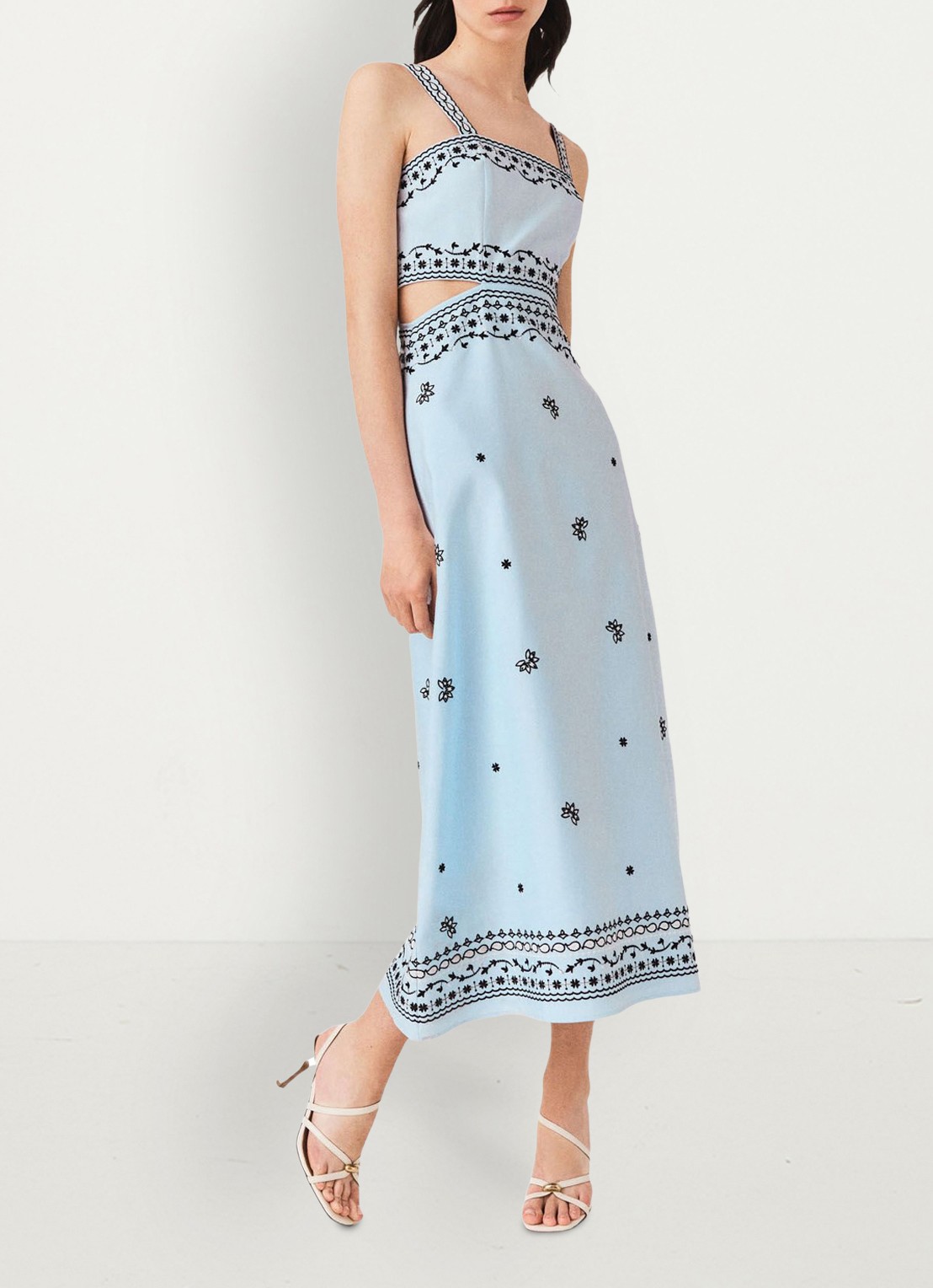 Maje Geborduurd linnen blend maxi jurk - detail 2 lichtblauw