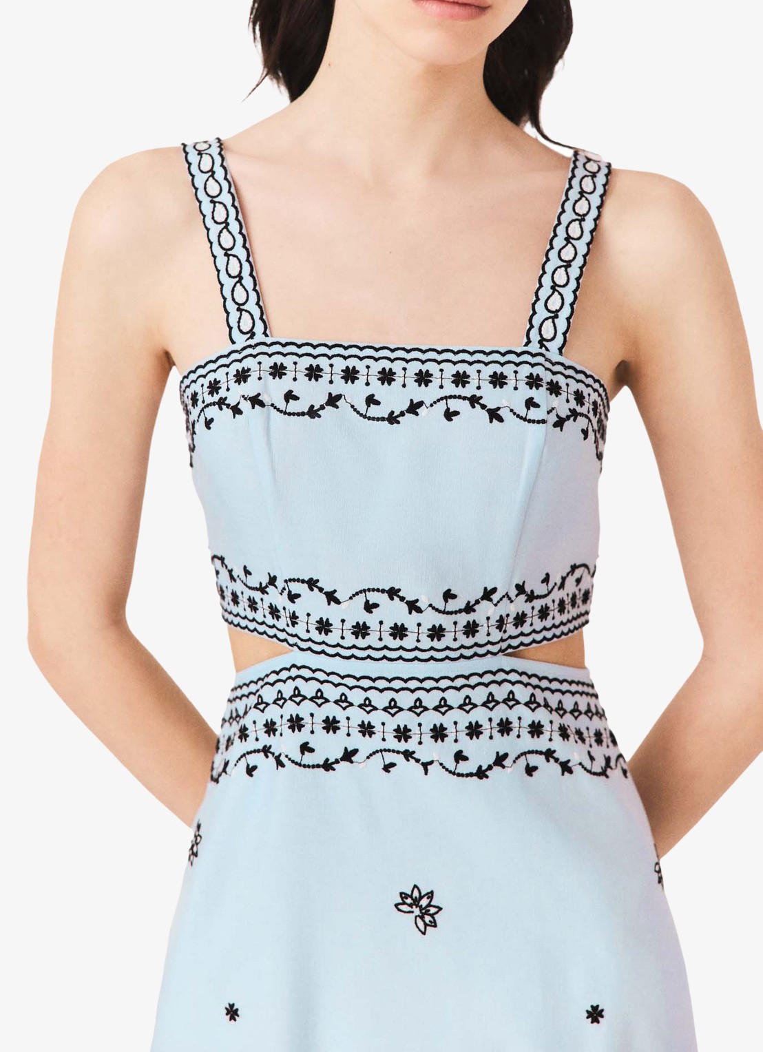 Maje Geborduurd linnen blend maxi jurk - detail 4 lichtblauw
