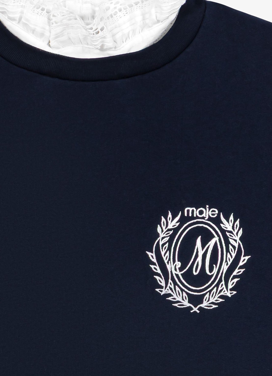 Maje Geborduurde trui met afneembare kraag - detail donkerblauw
