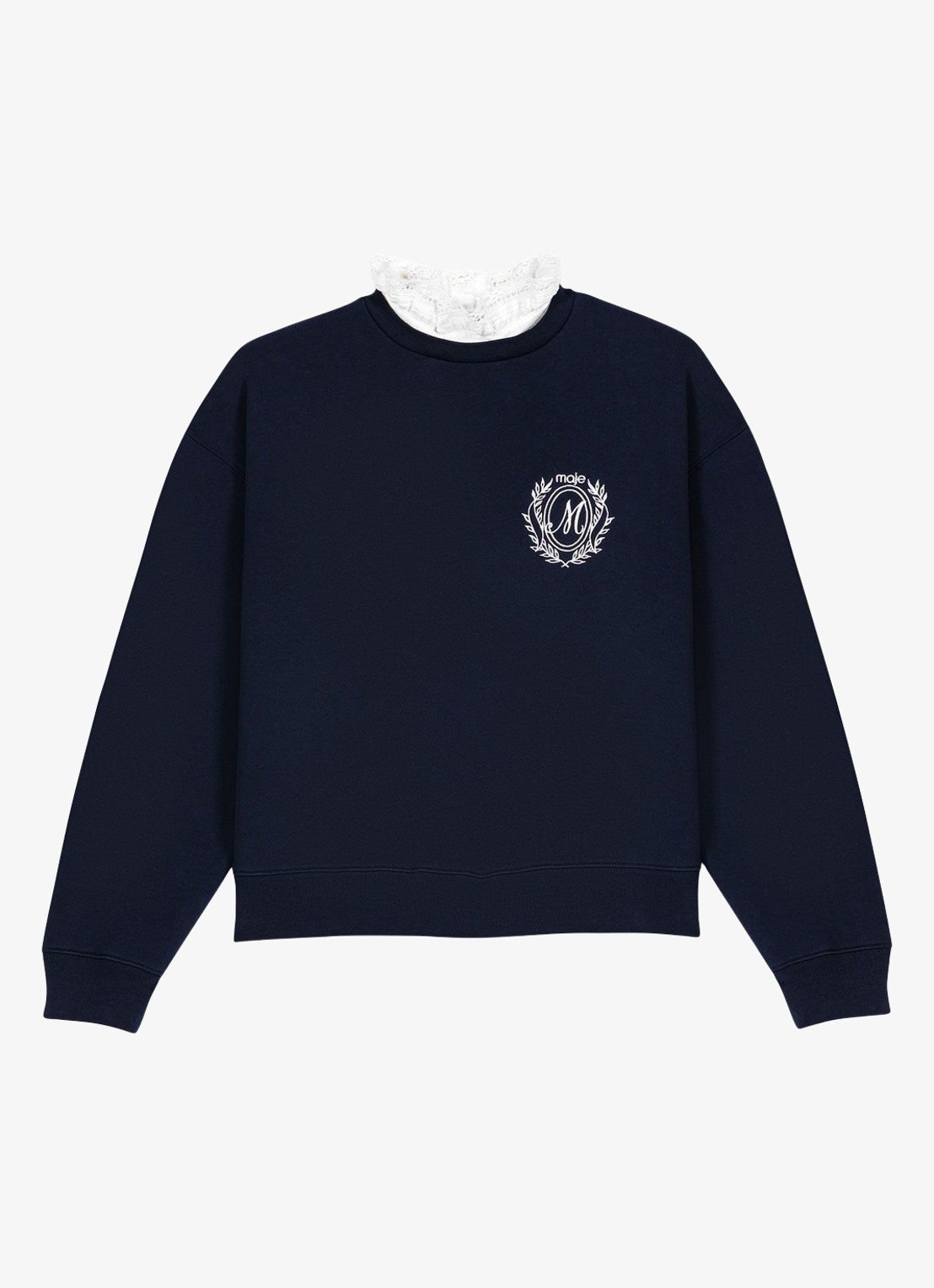 Maje Geborduurde trui met afneembare kraag - voorkant 3 donkerblauw