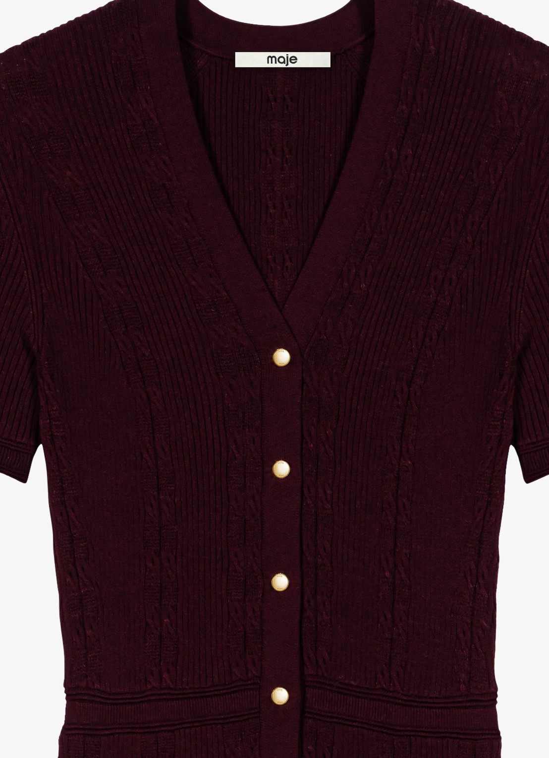 Maje Gebreide maxi-jurk met gouden knopen - detail 2 bordeauxrood