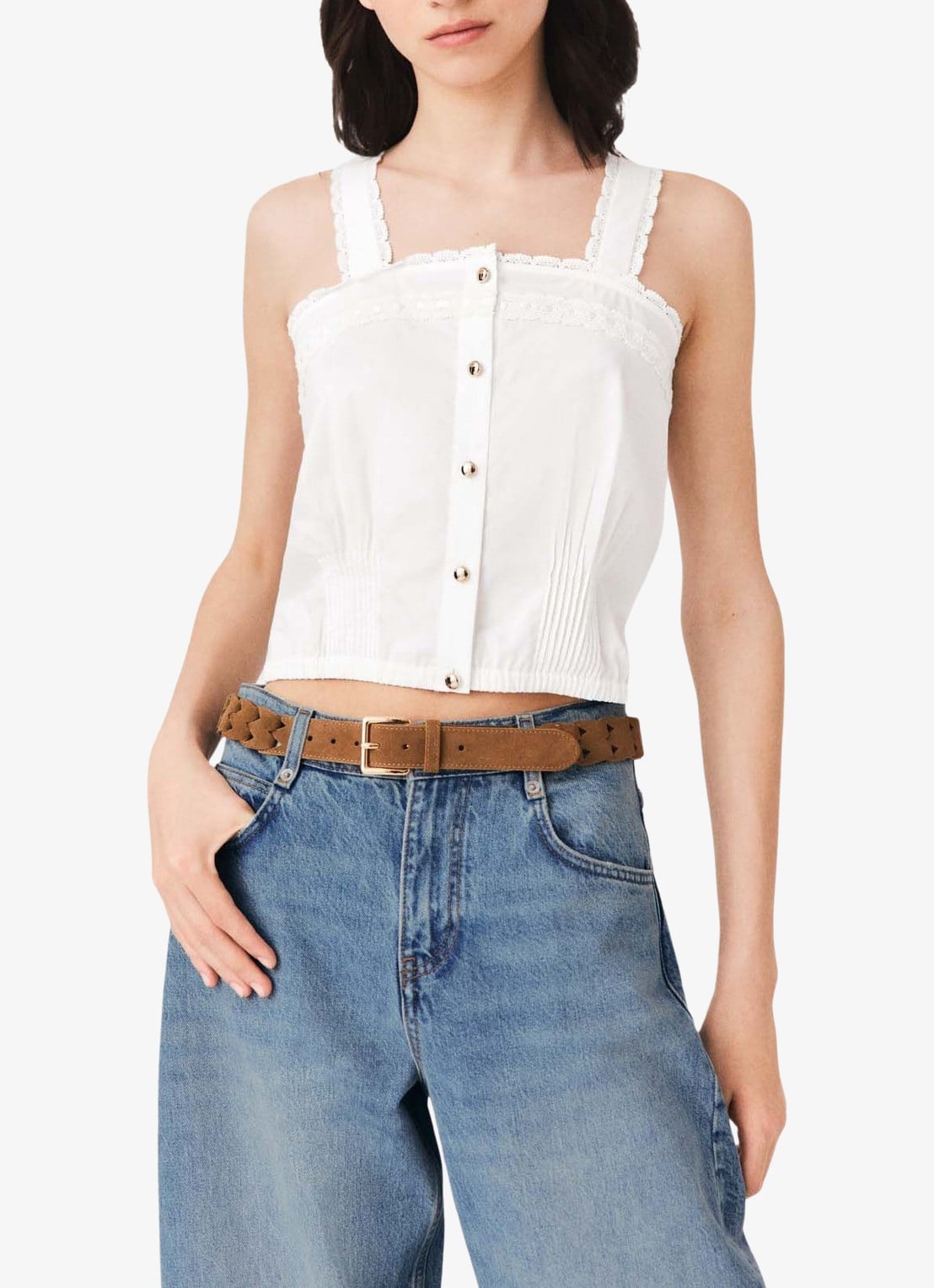 Maje Gecropte top met kantbies - detail 4 wit