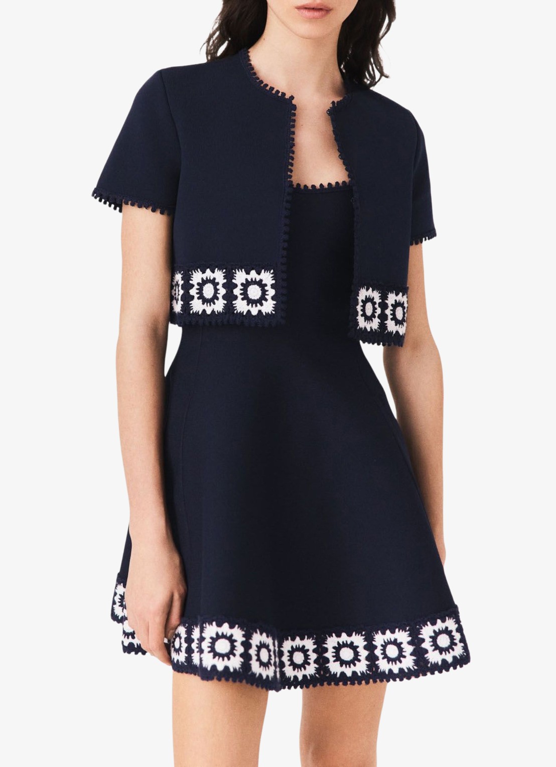 Maje Gecropte vest met haakwerkinzet - detail 4 donkerblauw
