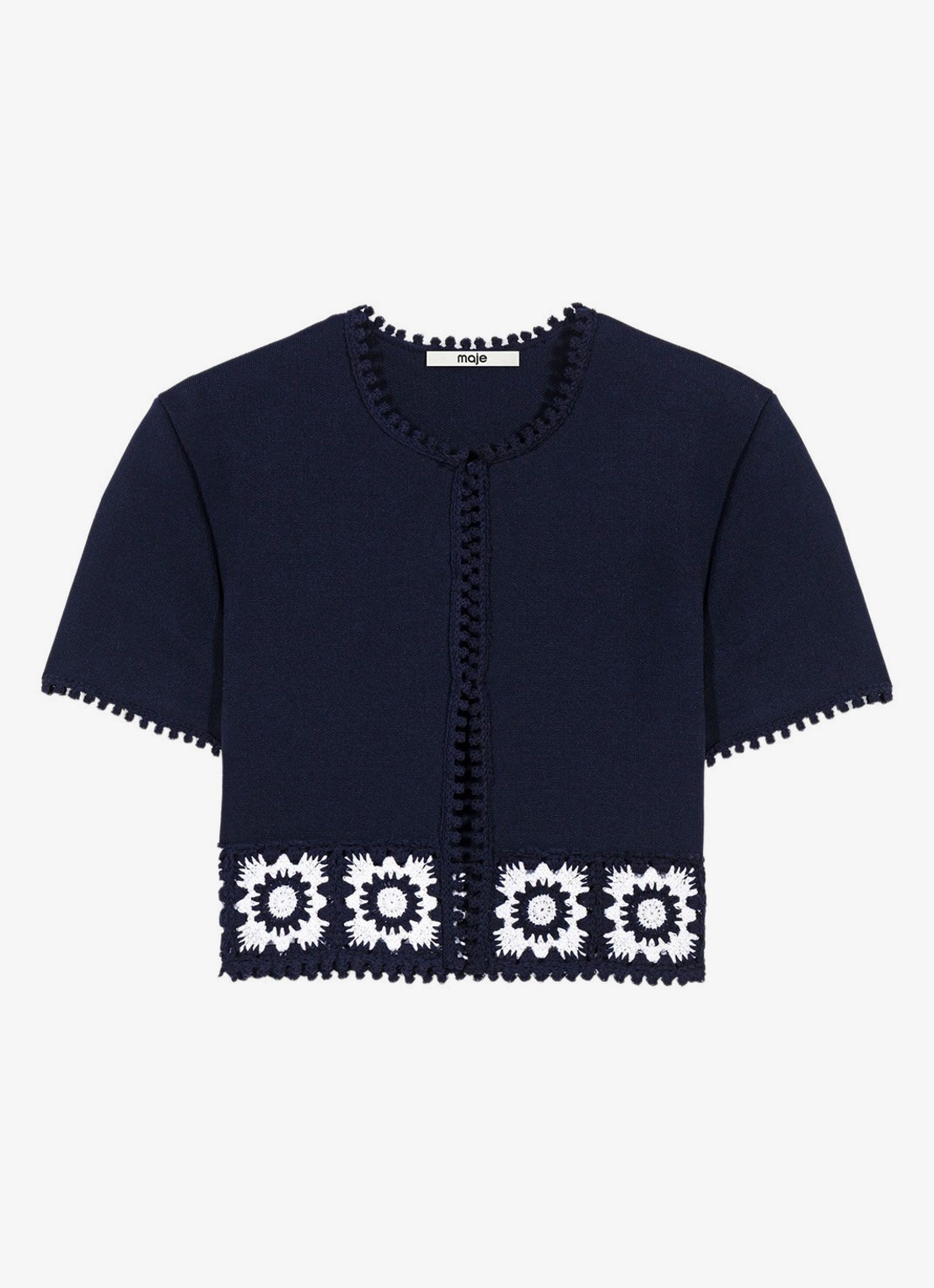 Maje Gecropte vest met haakwerkinzet - voorkant 2 donkerblauw