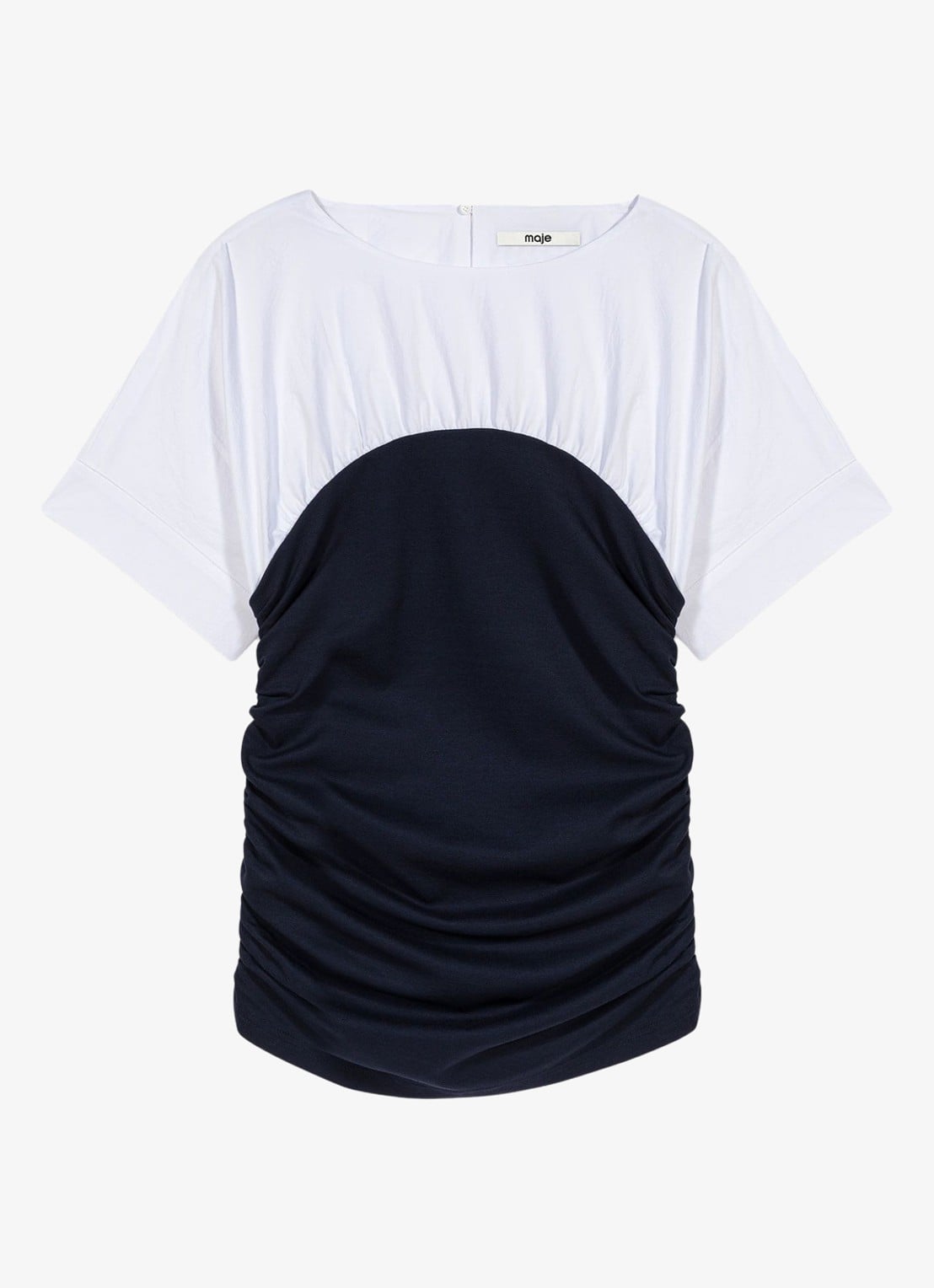 Maje Geplooide jersey top - voorkant wit / navy