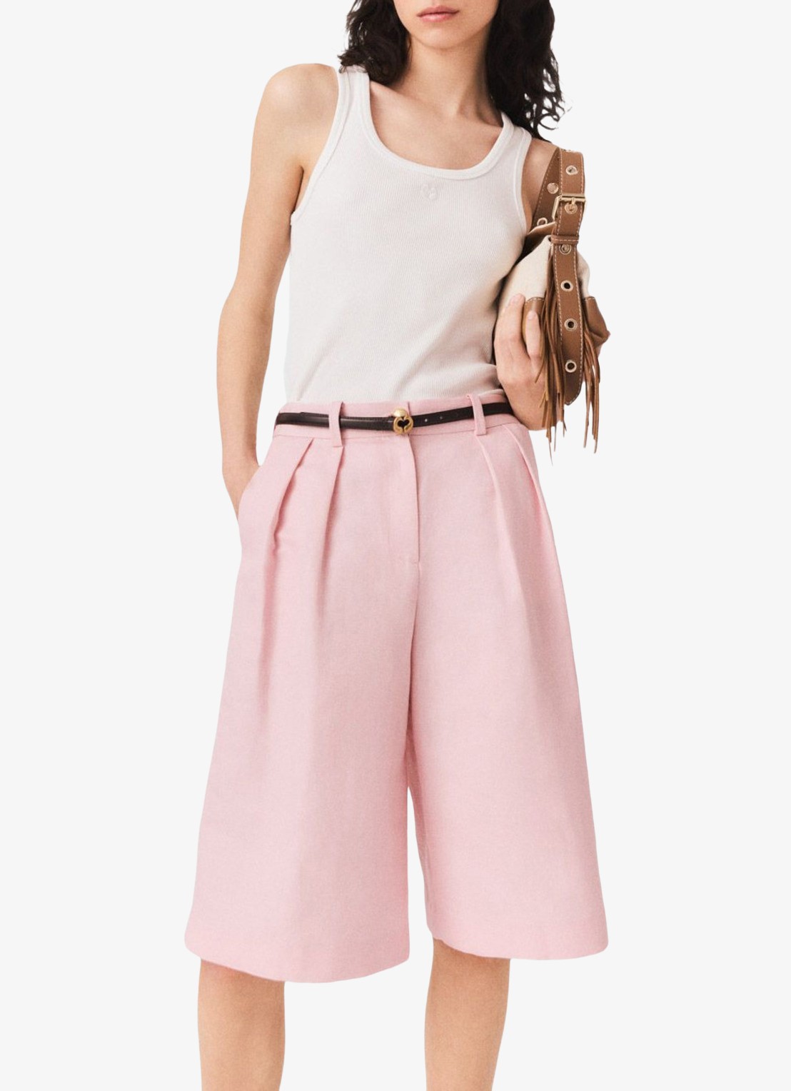 Maje Geplooide linnen blend Bermudashort - detail 4 roze