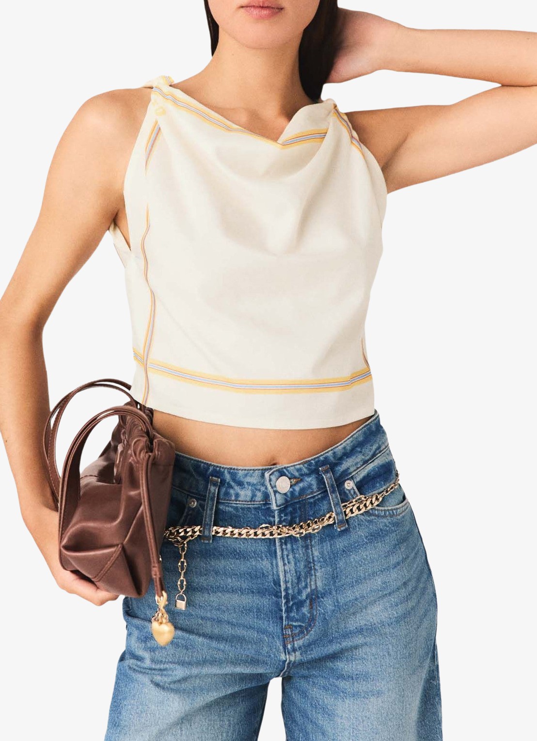 Maje Geprinte rugdecolleté crop top - detail 3 wit