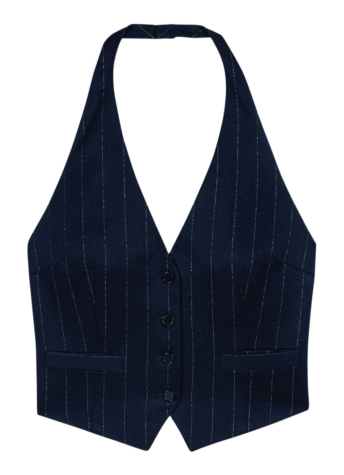 Maje Gilet in wolblend met krijtstreep - voorkant 7 donkerblauw