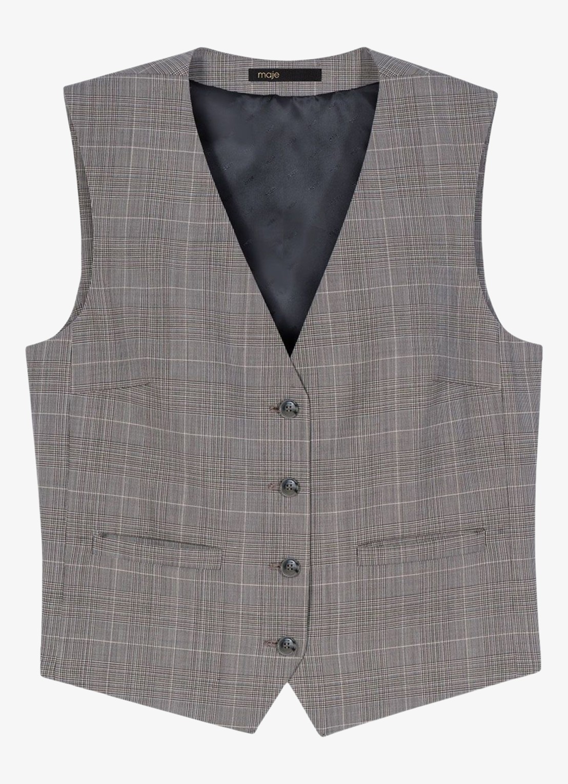 Maje Gilet in wolblend met ruitdessin - voorkant 4 grijs