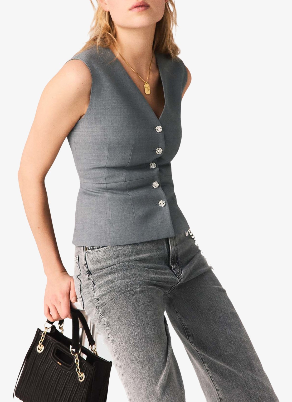 Maje Gilet in wolblend met V-hals - detail 4 grijs
