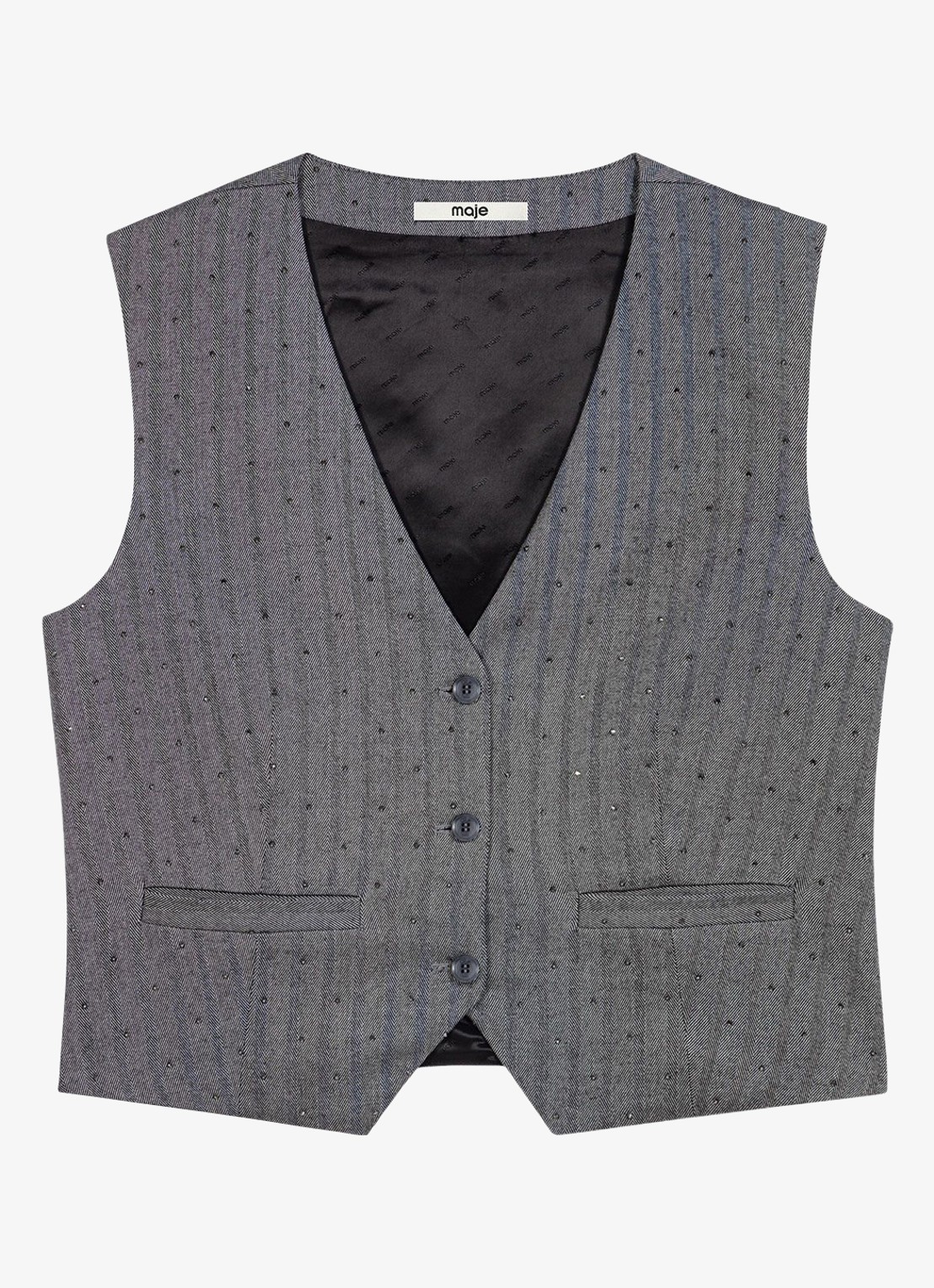 Maje Gilet met strass - voorkant grijs