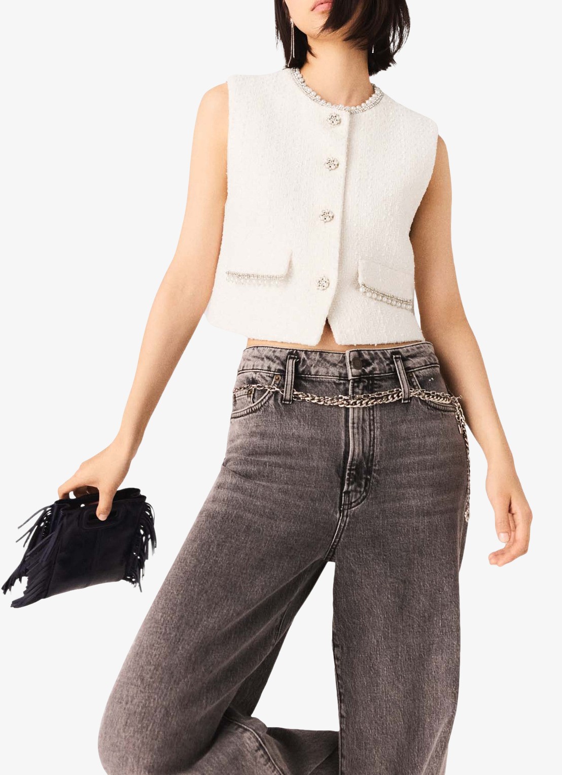 Maje Gilet met tweed-look  - detail 4 beige
