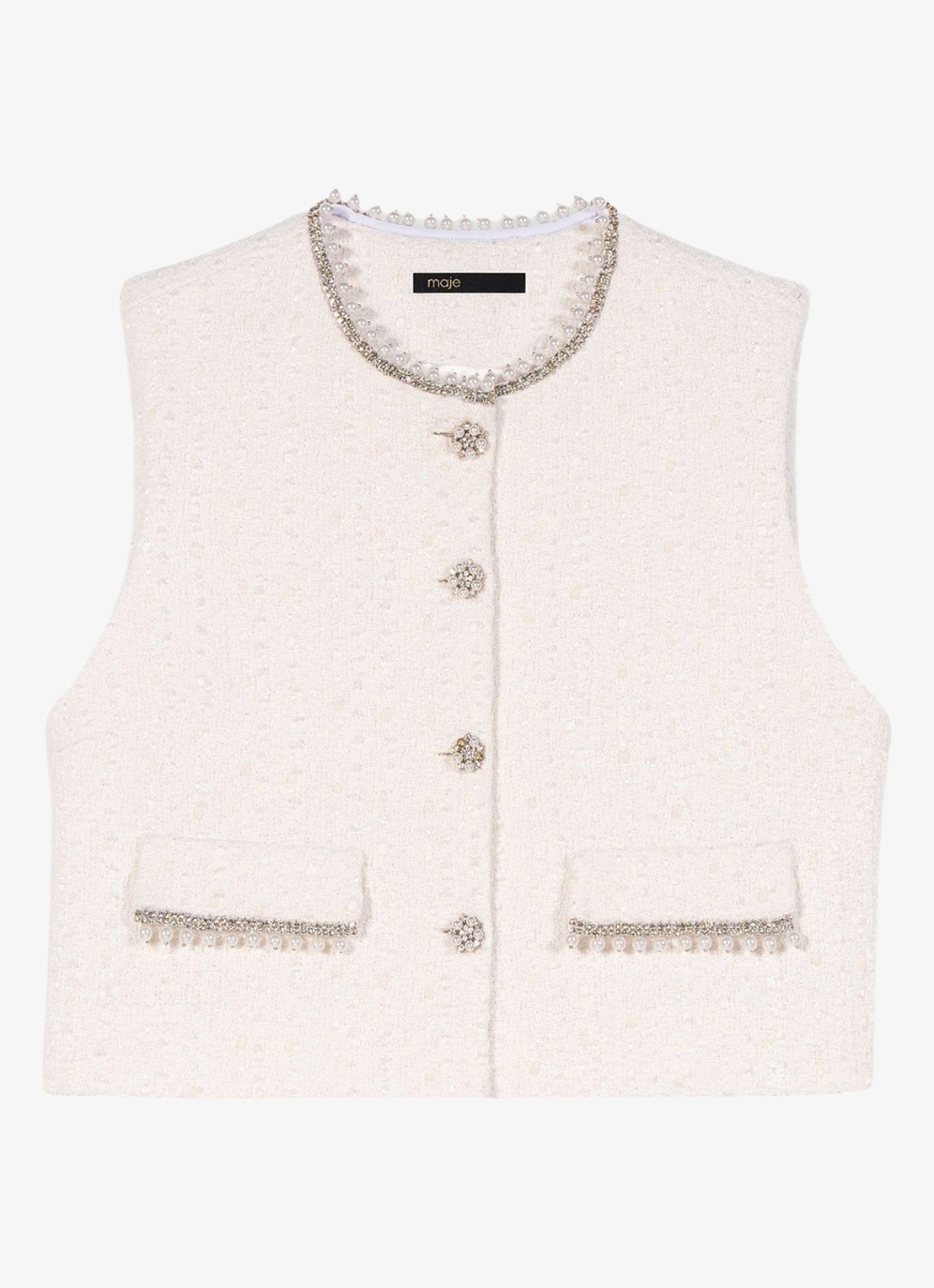 Maje Gilet met tweed-look  - voorkant beige