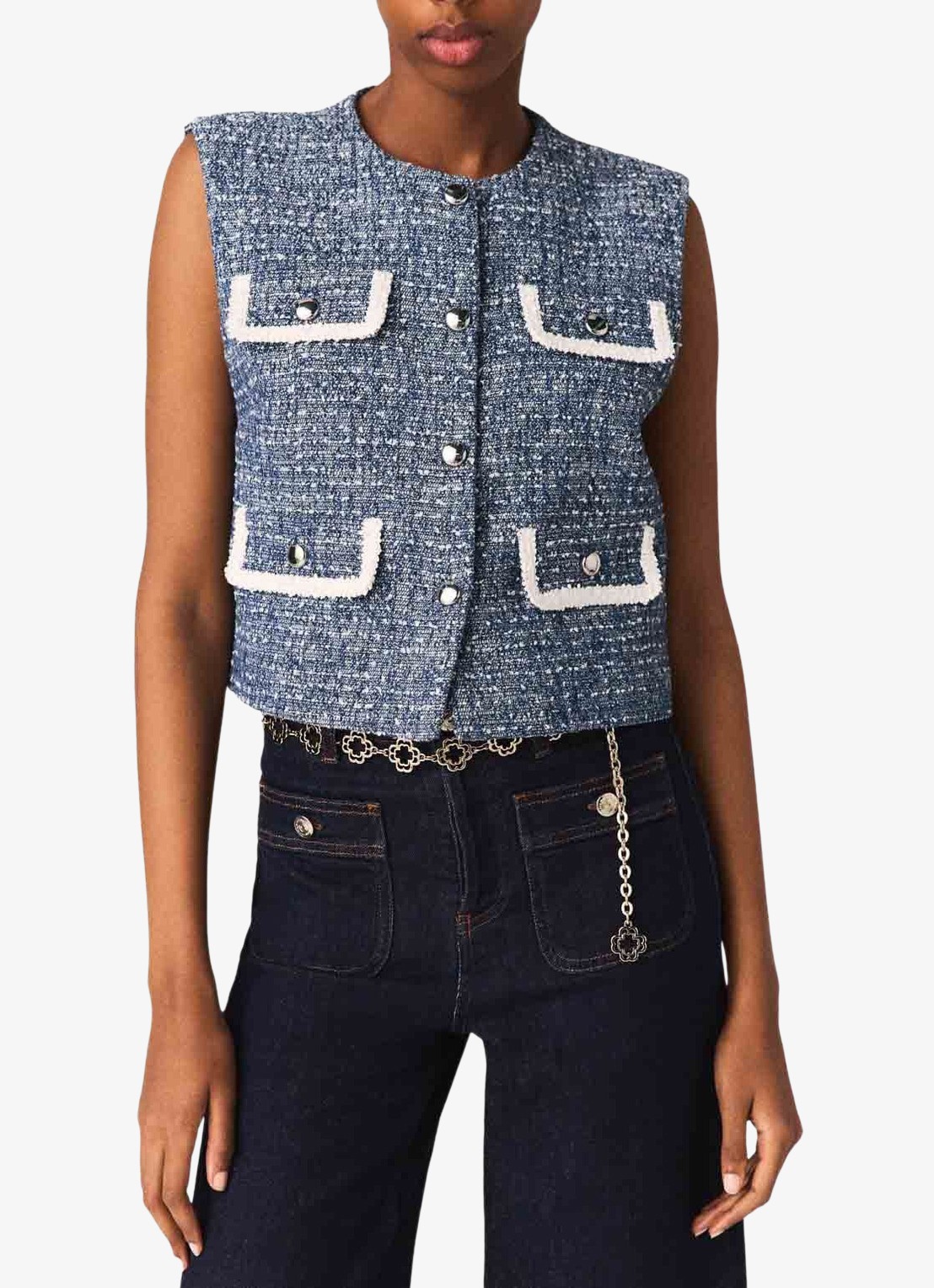 Maje Gilet van tweed  - detail 4 donkerblauw