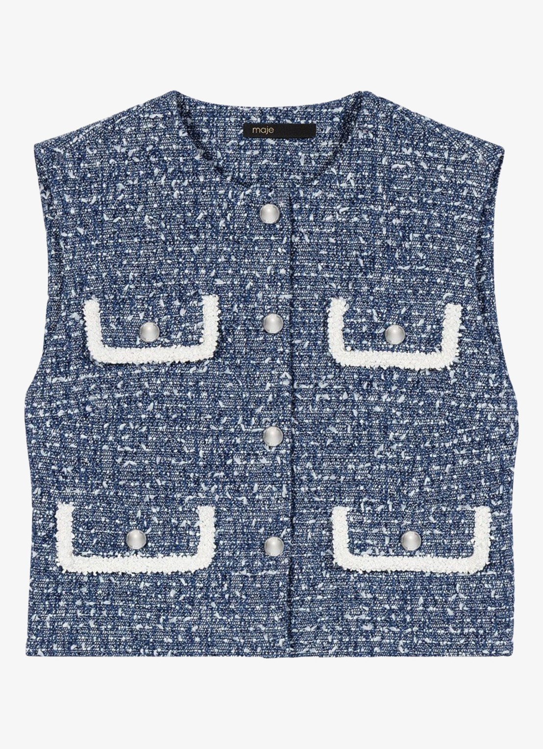 Maje Gilet van tweed  - voorkant donkerblauw