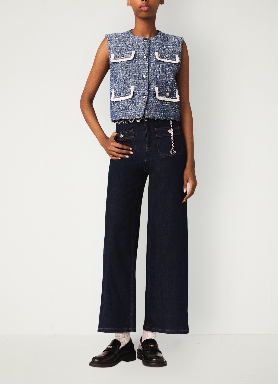 Maje Gilet van tweed  - voorkant 2 donkerblauw