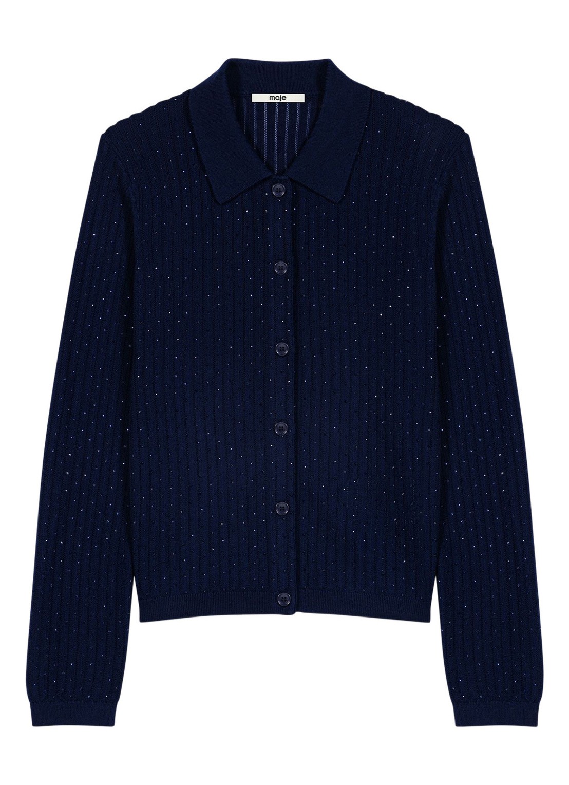 Maje Grofgebeid vest in wolblend met strass - voorkant 2 donkerblauw