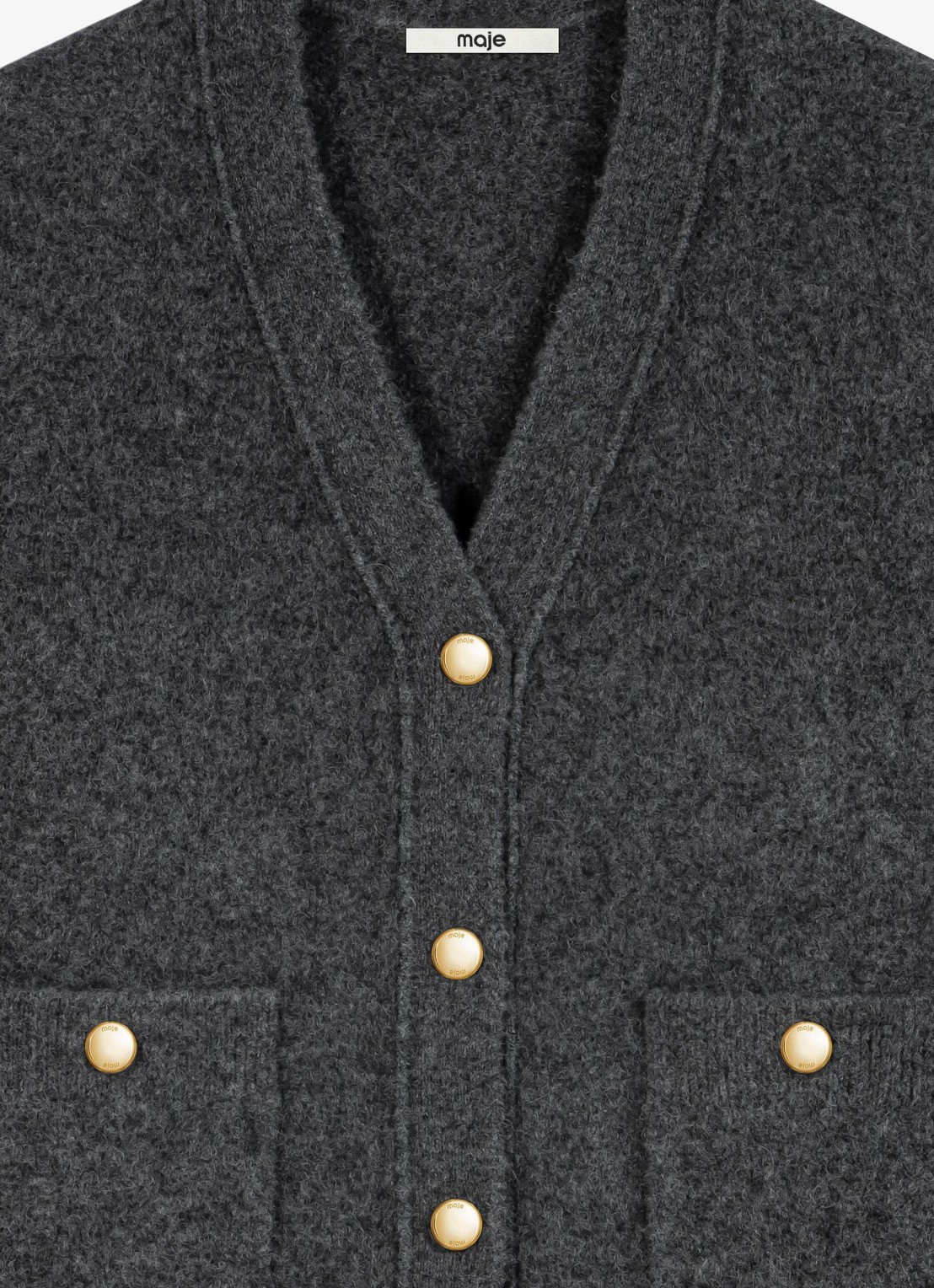 Maje Grofgebreid vest met opgestikte zakken - detail 4 grijs