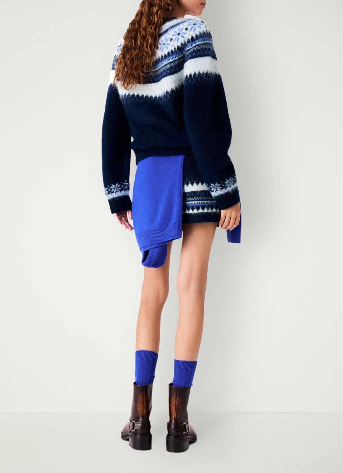 Maje Grofgebreide pullover met ingebreide print - achterkant 8 donkerblauw