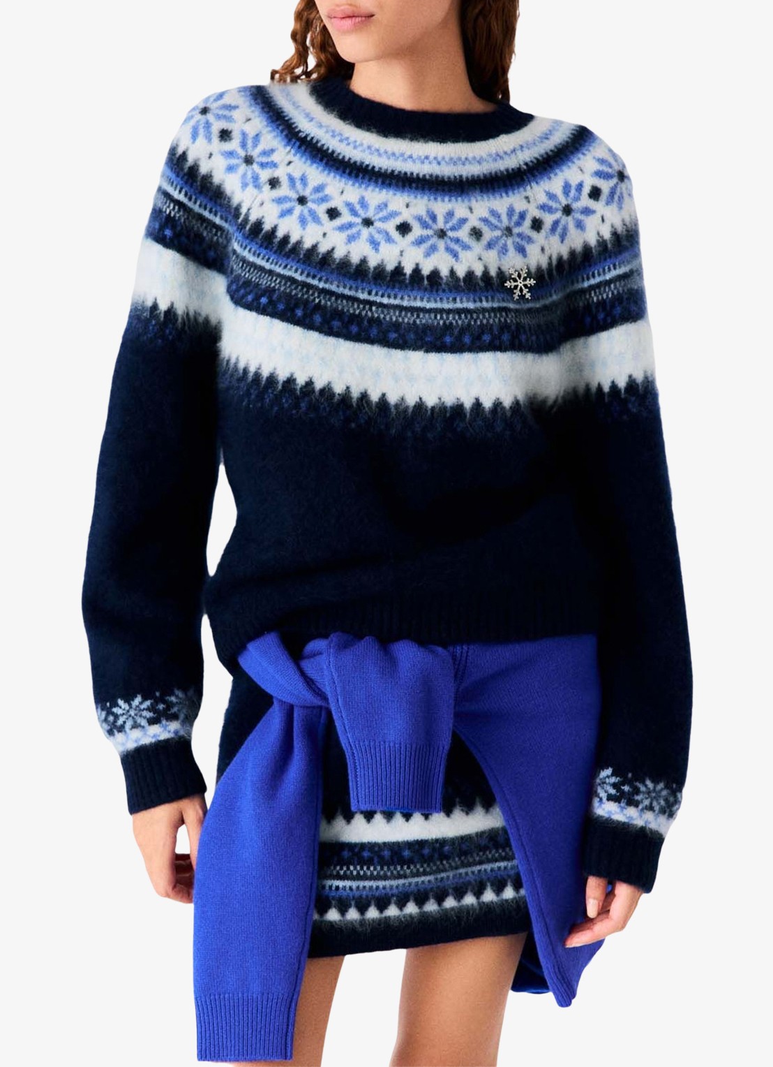 Maje Grofgebreide pullover met ingebreide print - detail 3 donkerblauw