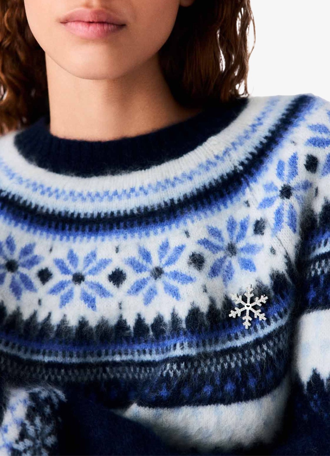 Maje Grofgebreide pullover met ingebreide print - detail 4 donkerblauw