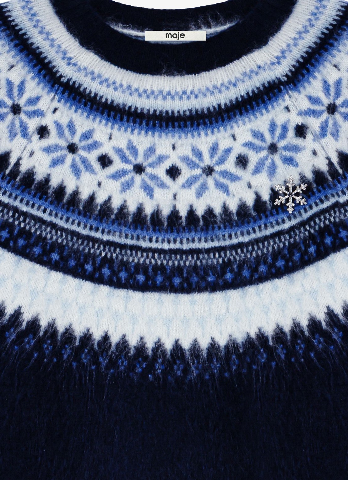 Maje Grofgebreide pullover met ingebreide print - detail 5 donkerblauw