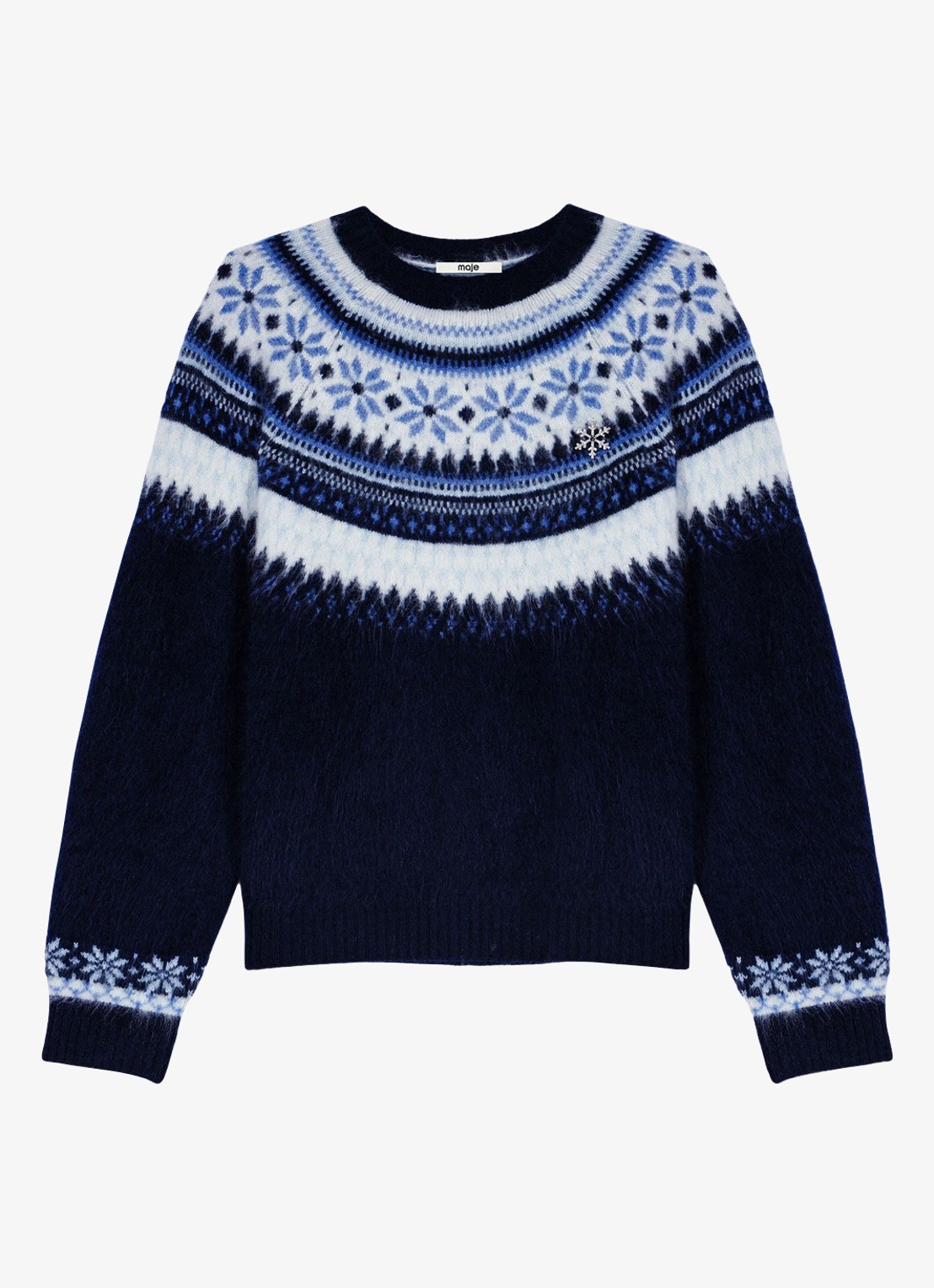 Maje Grofgebreide pullover met ingebreide print - voorkant 6 donkerblauw