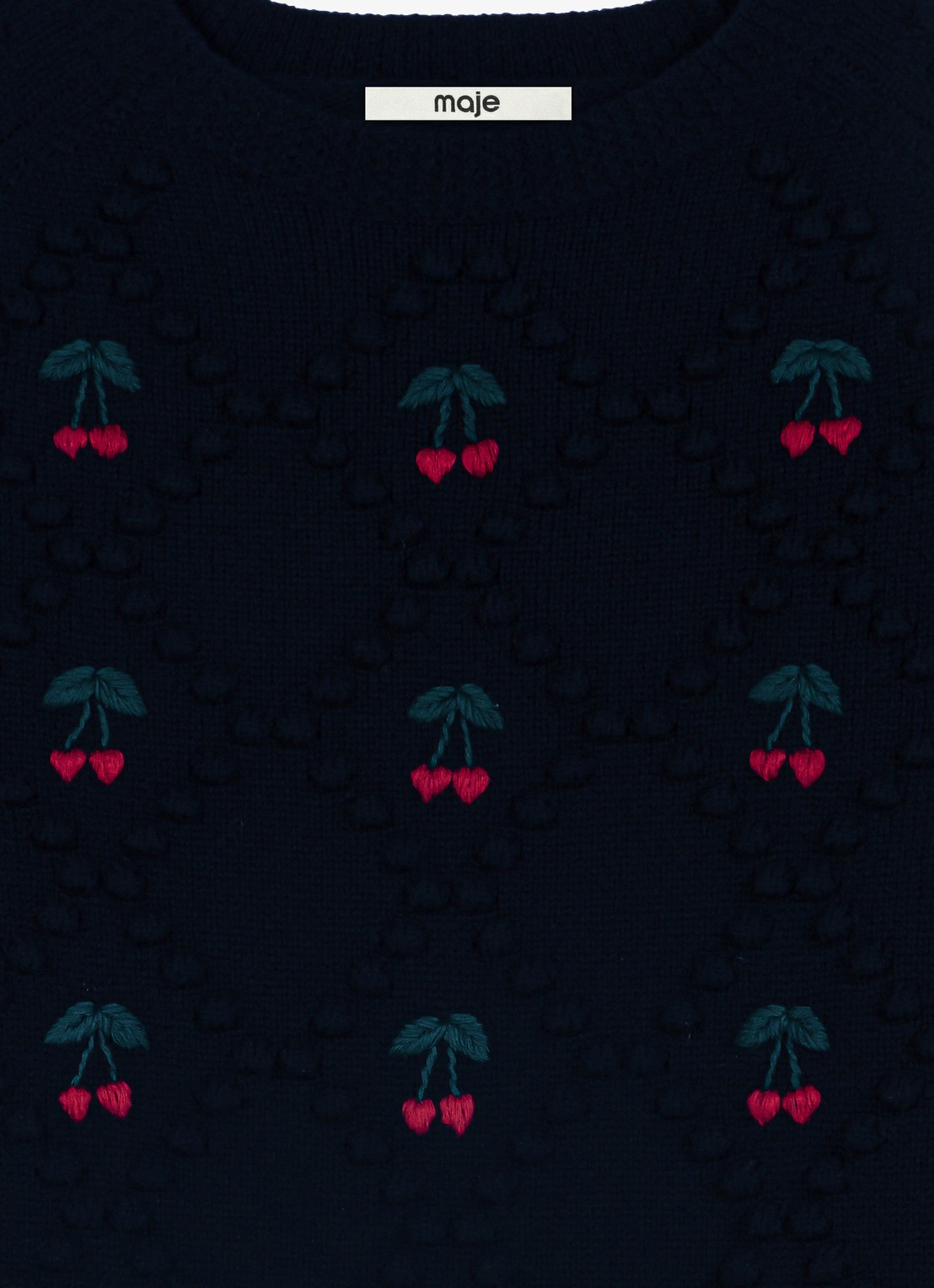 Maje Grofgebreide pullover van wol met borduring - detail donkerblauw