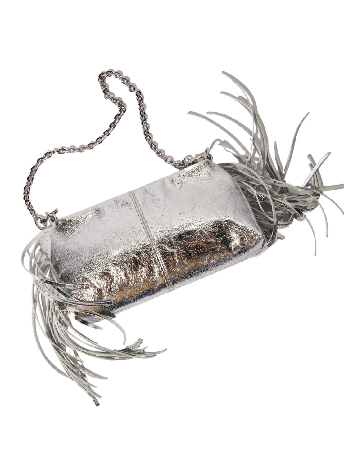 Maje Handtas van leer met franjes en metallic finish - detail 4 zilver