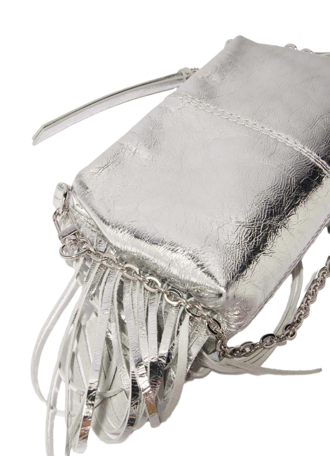 Maje Handtas van leer met franjes en metallic finish - detail 5 zilver