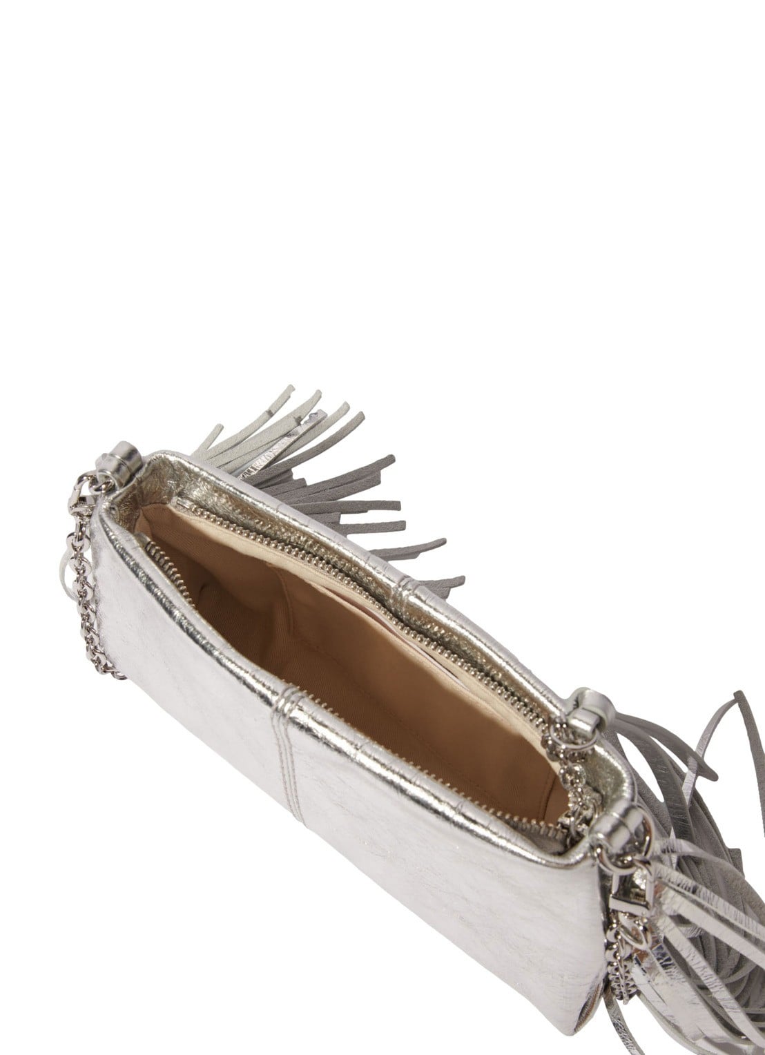 Maje Handtas van leer met franjes en metallic finish - detail 6 zilver