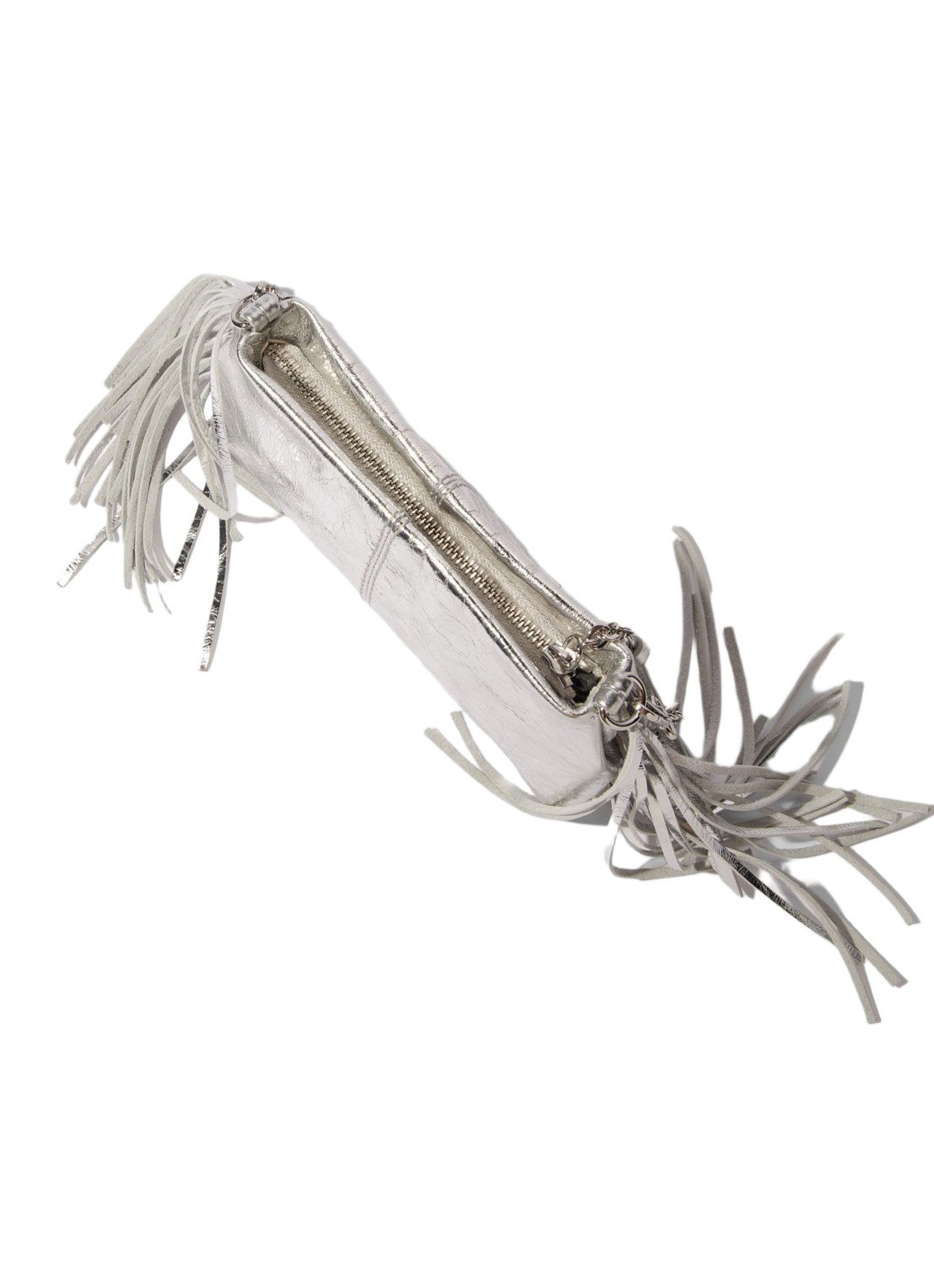 Maje Handtas van leer met franjes en metallic finish - detail 7 zilver