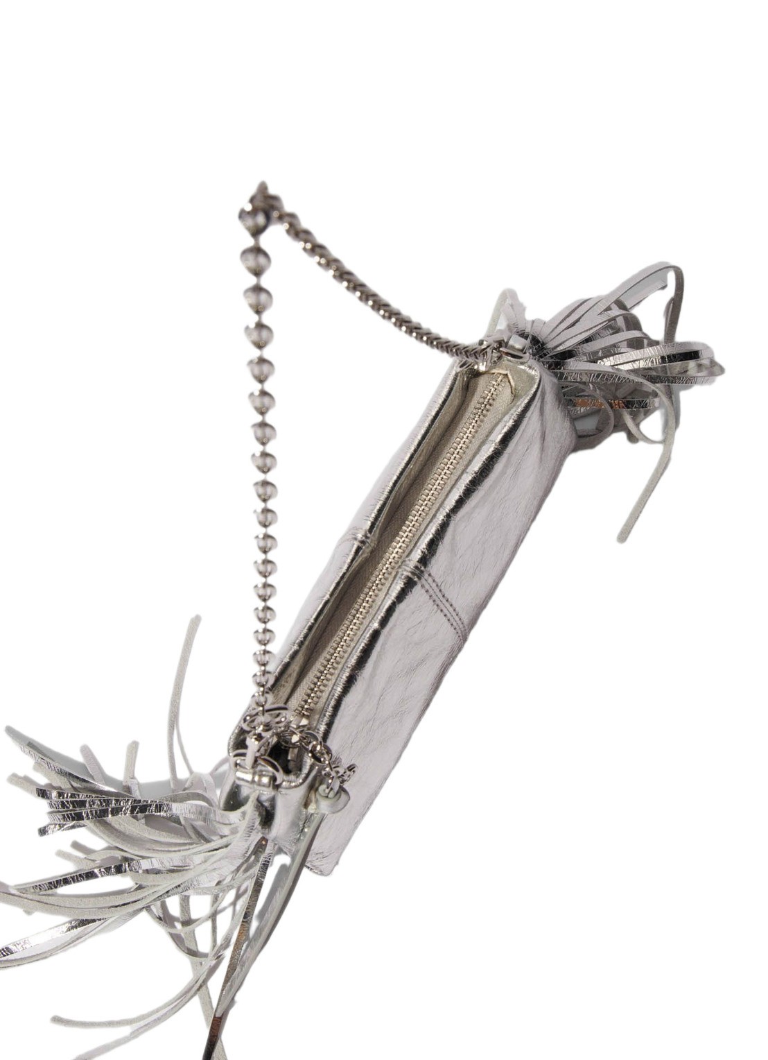 Maje Handtas van leer met franjes en metallic finish - detail 8 zilver