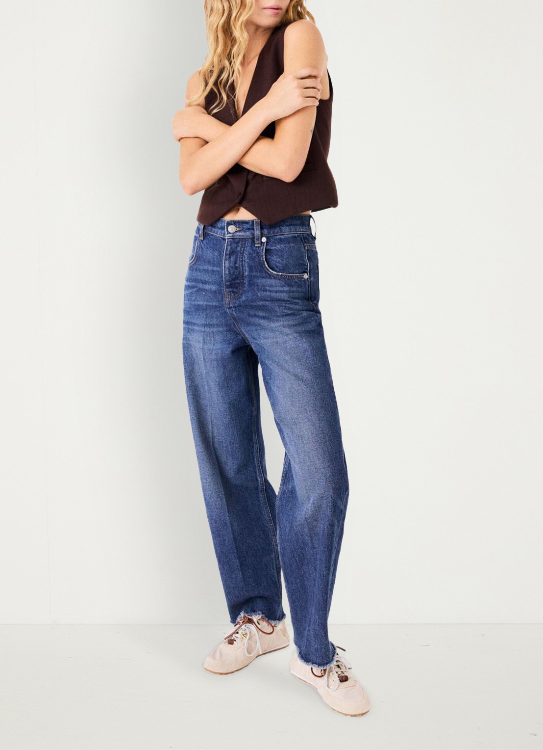 Maje High waist balloon fit jeans met medium wassing - detail 2 donkerblauw