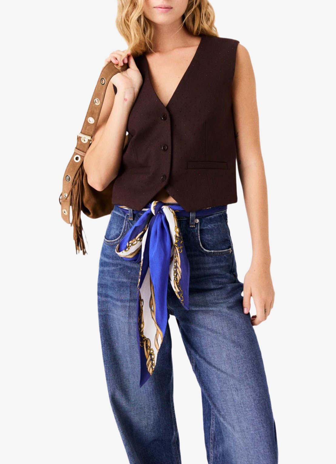 Maje High waist balloon fit jeans met medium wassing - detail 3 donkerblauw
